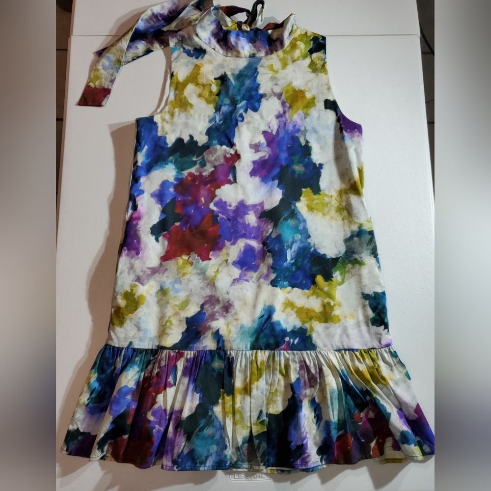 LaRoque Libba S Multicolored Mock Neck Back Tie Wedding Guest Sleeveless Dress